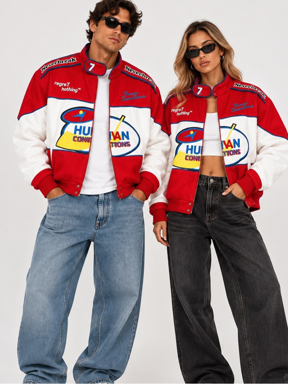 ZARA Red, White & Blue 'Human Connections' Racing Jacket unisex